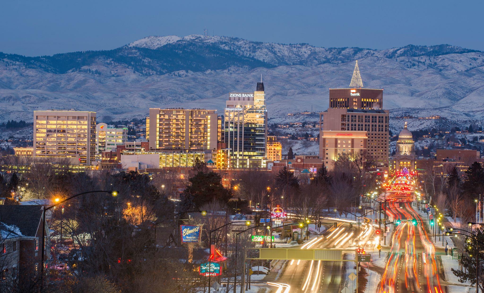 View of downtown Boise at night.